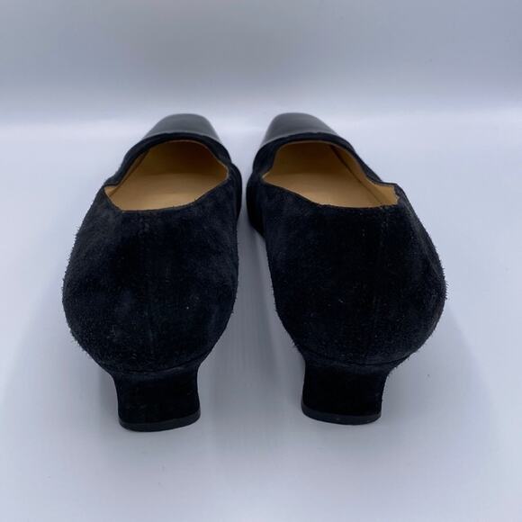 Salvatore Ferragamo Black Suede Patent Cap Square Toe Kitten Heel Pump 8 1/2 B - Picture 5 of 10